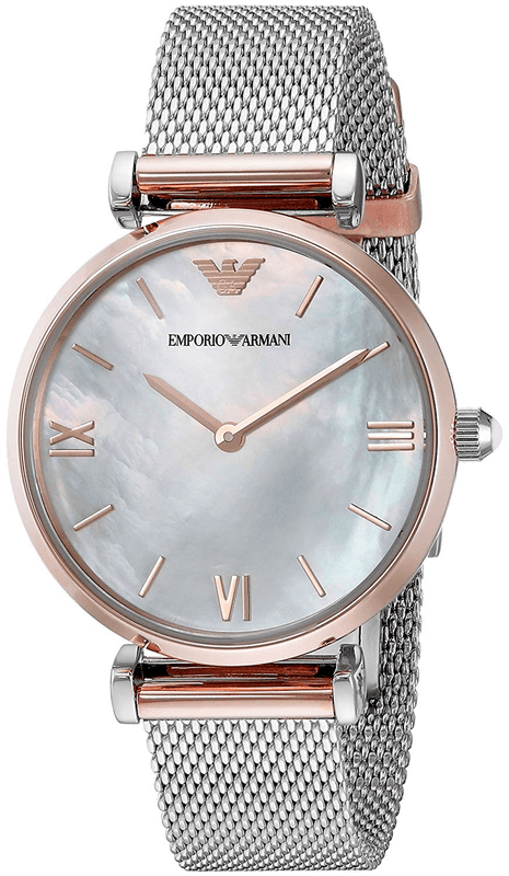 Buy Shop Emporio Armani Retro Mother of Pearl Dial Silver Mesh Bracelet Watch For Women - AR2067 USA Online