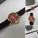 Buy Shop Emporio Armani Gianni T Bar Burgundy Dial Burgundy Leather Strap Watch For Women - AR1758 USA Online