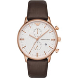Buy Shop Emporio Armani Retro Quartz White Dial Brown Leather Strap Watch For Men - AR1936 USA Online