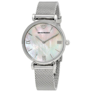 Buy Shop Emporio Armani Gianni T Bar Mother of Pearl Dial Silver Steel Strap Watch For Women - AR1955 USA Online
