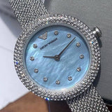 Buy Shop Emporio Armani Rosa Diamonds Mother of Pearl Blue Dial Silver Mesh Bracelet Watch For Women - AR11380 USA Online