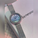 Buy Shop Emporio Armani Rosa Diamonds Mother of Pearl Blue Dial Silver Mesh Bracelet Watch For Women - AR11380 USA Online