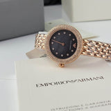 Buy Shop Emporio Armani Rosa Quartz Mother of Pearl Black Dial Rose Gold Steel Strap Watch For Women - AR11372 USA Online