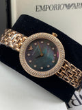 Buy Shop Emporio Armani Rosa Quartz Mother of Pearl Black Dial Rose Gold Steel Strap Watch For Women - AR11372 USA Online