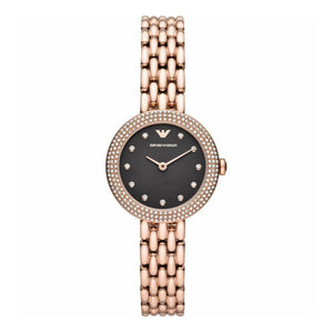Buy Shop Emporio Armani Rosa Quartz Mother of Pearl Black Dial Rose Gold Steel Strap Watch For Women - AR11372 USA Online