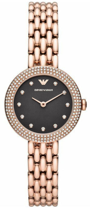 Buy Shop Emporio Armani Rosa Quartz Mother of Pearl Black Dial Rose Gold Steel Strap Watch For Women - AR11372 USA Online