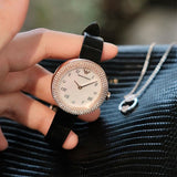 Buy Shop Emporio Armani Rosa Quartz Mother Of Pearl White Dial Black Leather Strap Watch For Women - AR11356 USA Online