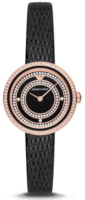 Buy Shop Emporio Armani Rosa Two Hand Black Dial Black Leather Strap Watch For Women - AR11493 USA Online