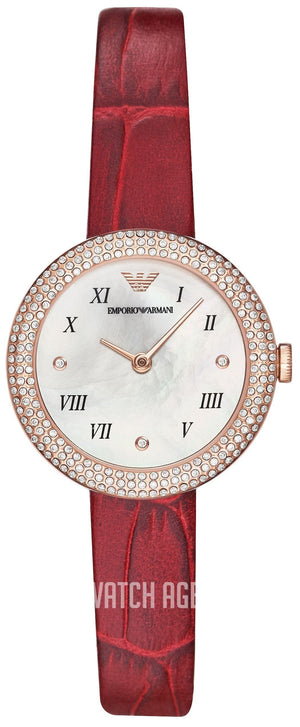 Buy Shop Emporio Armani Rosa Two Hand White Dial Red Leather Strap Watch For Women - AR11357 USA Online