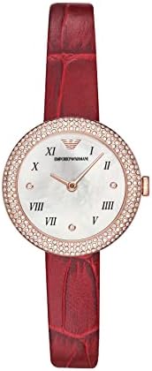 Buy Shop Emporio Armani Rosa Two Hand White Dial Red Leather Strap Watch For Women - AR11357 USA Online