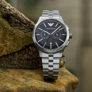 Buy Shop Emporio Armani Ruggero Chronograph Black Dial Silver Steel Strap Watch for Men - AR11691 USA Online