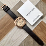 Buy Shop Emporio Armani Ruggero Chronograph Rose Gold Dial Black Leather Strap Watch for Men - AR6087 USA Online