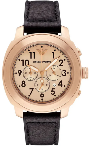 Buy Shop Emporio Armani Ruggero Chronograph Rose Gold Dial Black Leather Strap Watch for Men - AR6087 USA Online