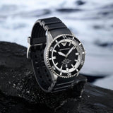 Buy Shop Emporio Armani Sea Explorer Automatic Black Dial Black Silicone Strap Watch For Men - AR60078 USA Online