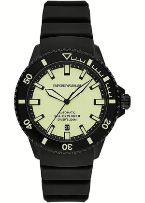 Buy Shop Emporio Armani Sea Explorer Automatic Yellow Dial Black Silicone Strap Watch For Men - AR60085 USA Online