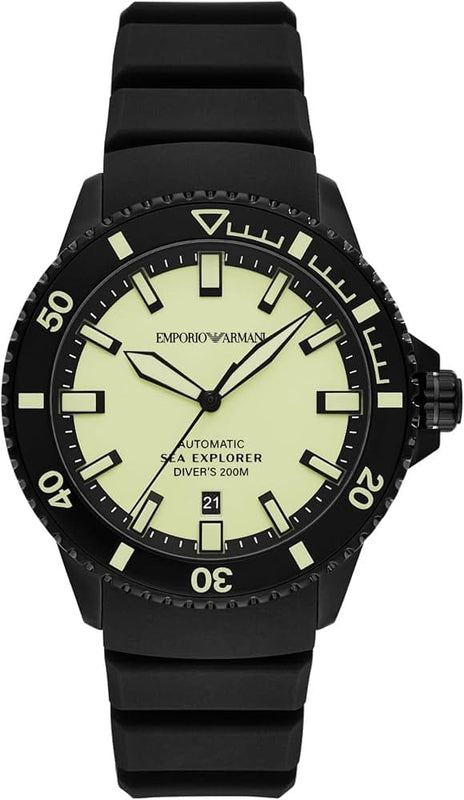 Buy Shop Emporio Armani Sea Explorer Automatic Yellow Dial Black Silicone Strap Watch For Men - AR60085 USA Online