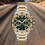 Buy Shop Emporio Armani Sea Explorer Chronograph Green Dial Two Tone Steel Strap Watch for Men - AR11586 USA Online