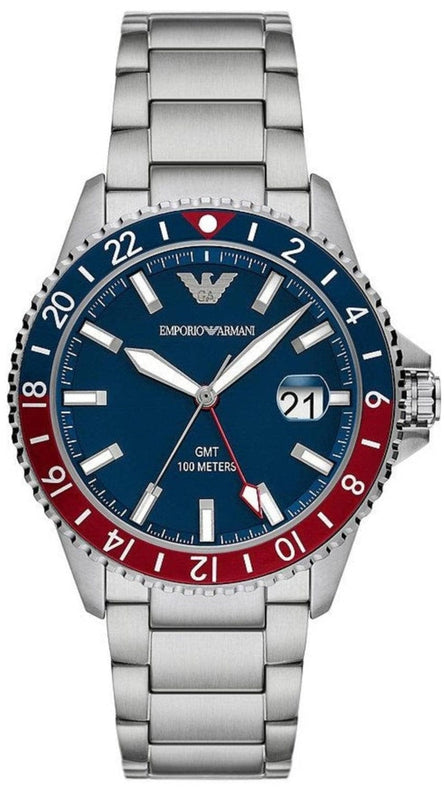 Buy Shop Emporio Armani Sea Explorer GMT Blue Dial Silver Steel Strap Watch For Men - AR11590 USA Online