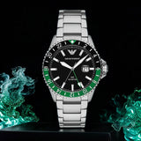 Buy Shop Emporio Armani Sea Explorer GMT Quartz Black Dial Silver Steel Strap Watch For Men - AR11589 USA Online
