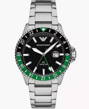 Buy Shop Emporio Armani Sea Explorer GMT Quartz Black Dial Silver Steel Strap Watch For Men - AR11589 USA Online