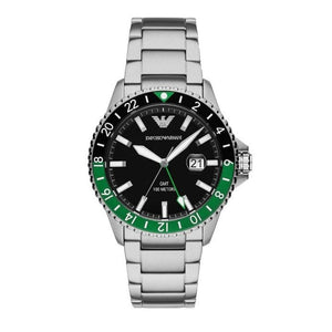 Buy Shop Emporio Armani Sea Explorer GMT Quartz Black Dial Silver Steel Strap Watch For Men - AR11589 USA Online
