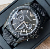 Buy Shop Emporio Armani Sigma Chronograph Black Dial Black Leather Strap Watch For Men - AR6131 USA Online