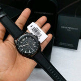 Buy Shop Emporio Armani Sigma Chronograph Black Dial Black Leather Strap Watch For Men - AR6131 USA Online