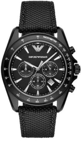 Buy Shop Emporio Armani Sigma Chronograph Black Dial Black Leather Strap Watch For Men - AR6131 USA Online