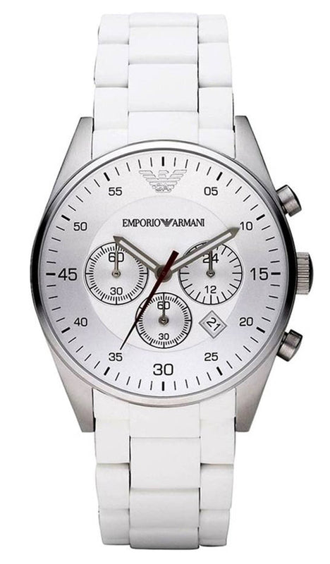 Buy Shop Emporio Armani Sport Chronograph White Dial White Silicone Strap Watch For Men - AR5859 USA Online
