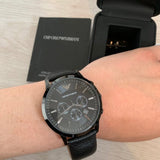 Buy Shop Emporio Armani Sportivo Chronograph Black Dial Black Leather Strap Watch For Men - AR2461 USA Online