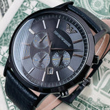 Buy Shop Emporio Armani Sportivo Chronograph Black Dial Black Leather Strap Watch For Men - AR2461 USA Online