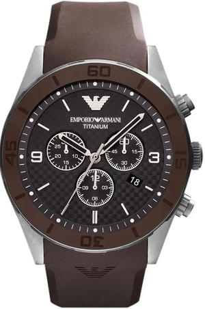 Buy Shop Emporio Armani Sportivo Chronograph Black Dial Brown Silicone Strap Watch for Men - AR9501 USA Online