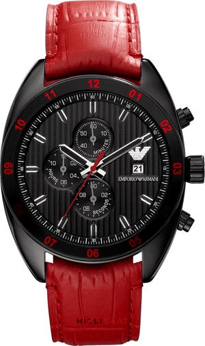 Buy Shop Emporio Armani Sportivo Chronograph Black Dial Red Leather Strap Watch For Men - AR5918 USA Online