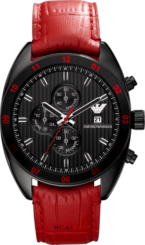 Buy Shop Emporio Armani Sportivo Chronograph Black Dial Red Leather Strap Watch For Men - AR5918 USA Online