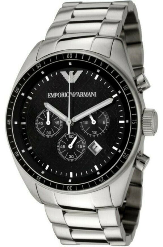 Buy Shop Emporio Armani Sportivo Chronograph Black Dial Silver Stainless Steel Watch For Men - AR0585 USA Online