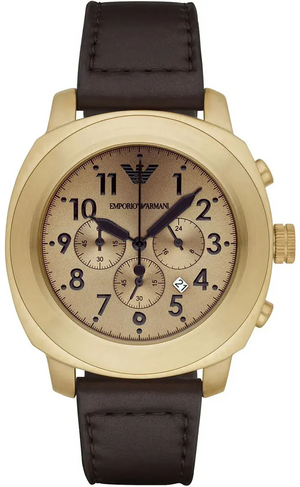 Buy Shop Emporio Armani Sportivo Chronograph Gold Dial Brown Leather Strap Watch for Men - AR6062 USA Online