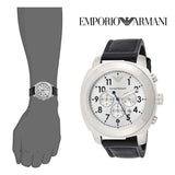 Buy Shop Emporio Armani Sportivo Chronograph Silver Dial Black Leather Strap Watch For Men - AR6054 USA Online