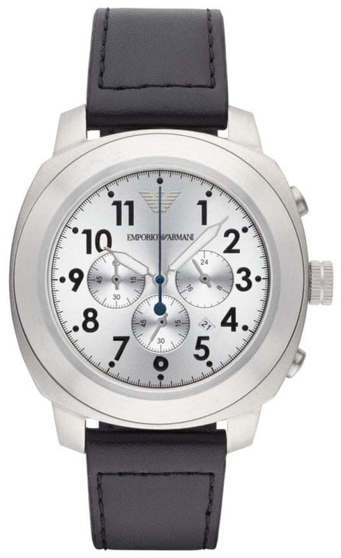 Buy Shop Emporio Armani Sportivo Chronograph Silver Dial Black Leather Strap Watch For Men - AR6054 USA Online