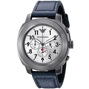 Buy Shop Emporio Armani Sportivo Chronograph Silver Dial Blue Leather Strap Watch for Men - AR6086 USA Online