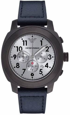 Buy Shop Emporio Armani Sportivo Chronograph Silver Dial Blue Leather Strap Watch for Men - AR6086 USA Online
