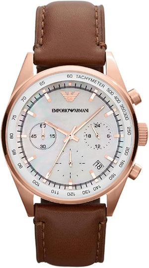 Buy Shop Emporio Armani Sportivo Chronograph White Dial Brown Leather Strap Watch For Men - AR5996 USA Online
