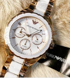 Buy Shop Emporio Armani Sportivo White Dial Rose Gold & White Steel Strap Watch For Women - AR5942 USA Online