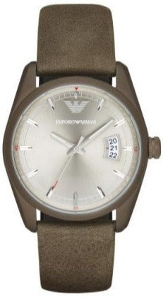 Buy Shop Emporio Armani Sportivo Quartz Silver Dial Brown Leather Strap Watch For Men - AR6079 USA Online