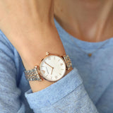 Buy Shop Emporio Armani T Bar Gianni Classic Mother Of Pearl Dial Two Tone Steel Strap Watch For Women - AR1683 USA Online