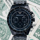 Buy Shop Emporio Armani Tazio Chronograph Black Dial Black Steel Strap Watch For Men - AR5989 USA Online