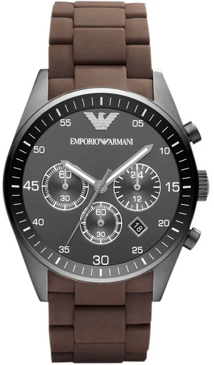 Buy Shop Emporio Armani Tazio Chronograph Black Dial Brown Silicone Strap Watch for Men - AR5990 USA Online