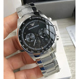 Buy Shop Emporio Armani Tazio Chronograph Black Dial Silver Steel Strap Watch for Men - AR5980 USA Online
