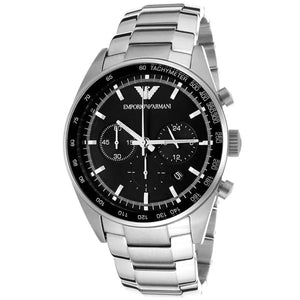 Buy Shop Emporio Armani Tazio Chronograph Black Dial Silver Steel Strap Watch for Men - AR5980 USA Online