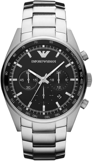 Buy Shop Emporio Armani Tazio Chronograph Black Dial Silver Steel Strap Watch for Men - AR5980 USA Online