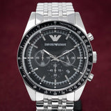 Buy Shop Emporio Armani Tazio Chronograph Black Dial Silver Steel Strap Watch For Men - AR5988 USA Online